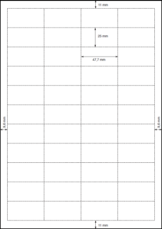 Afbeeldingen van Schapkaarten 47,7x25mm op A4 - 44 per vel (4x11)