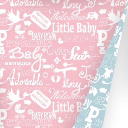 Afbeeldingen van Coated cadeaupapier 30cm 175m - Baby Chalkboard Light Pink/Light Blue