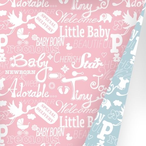 Afbeeldingen van Coated cadeaupapier 30cm 175m - Baby Chalkboard Light Pink/Light Blue
