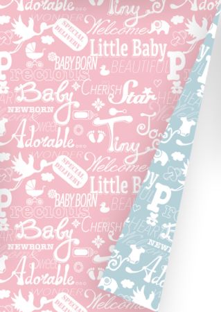 Afbeeldingen van Coated cadeaupapier 30cm 175m - Baby Chalkboard Light Pink/Light Blue