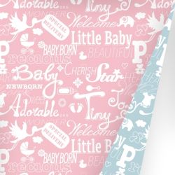 Afbeeldingen van Coated cadeaupapier 50cm 175m - Baby Chalkboard Light Pink/Light Blue