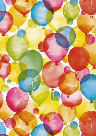 Afbeeldingen van Wit kraft cadeaupapier 250m - Watercolour Balloons