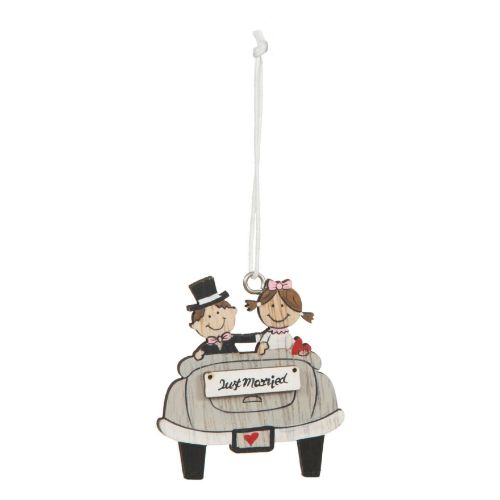 Houten decoratie Just married aan koord, 6 stuks