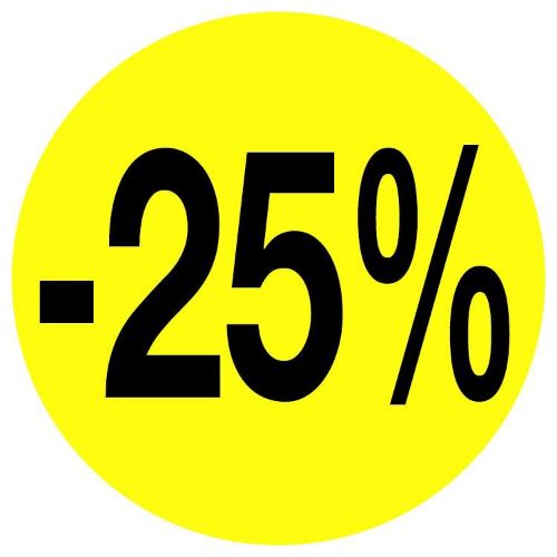 Kortingssticker -25% 35mm, permanent, fluor geel