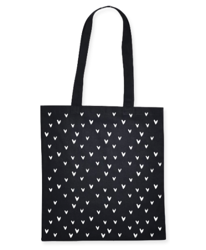 Canvas tas - Little Hearts 38x42cm zwart/wit, 10 stuks