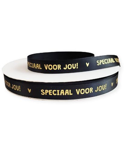 KP® Satijn lint 15mm - Speciaal voor jou, zwart 100m