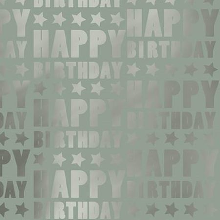 Afbeeldingen van Metallic cadeaupapier 100m - Happy Birthday Stars green
