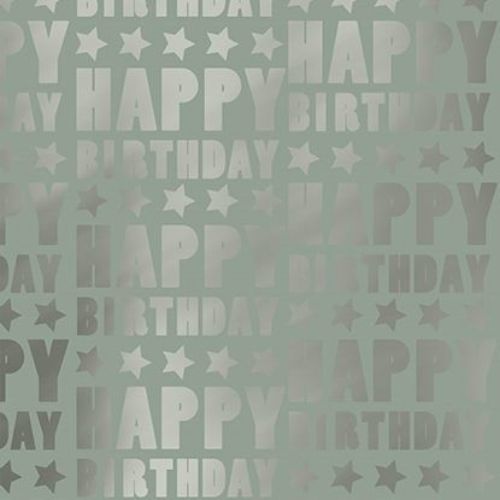 Afbeeldingen van Metallic cadeaupapier 100m - Happy Birthday Stars green