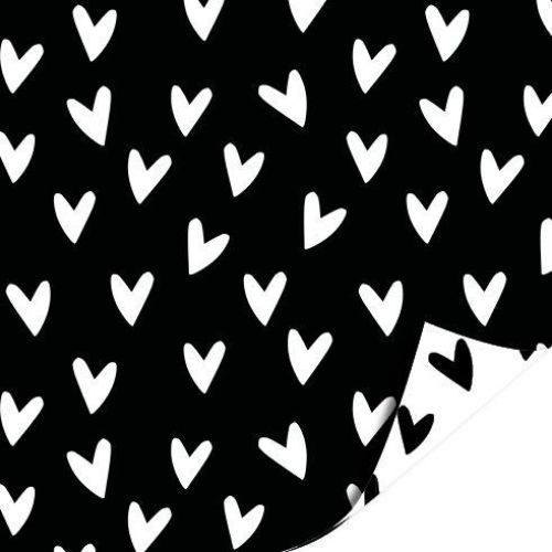 KP® Metallic cadeaupapier 50cm 100m - Hartjes voor jou zwart/wit AZ hartjes voor jou wit/zwart