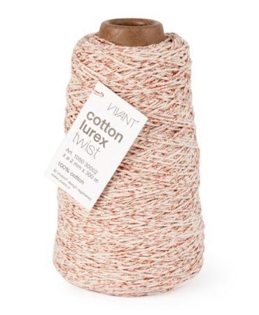 Katoen koord Lurex 2mm 300m, Creme / metallic rosegoud