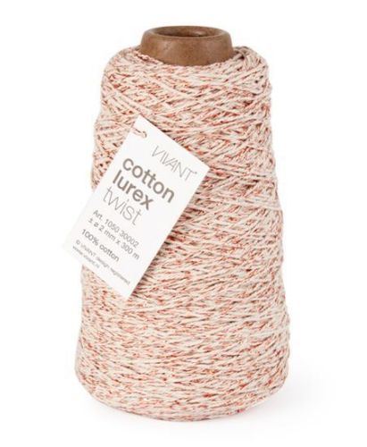 Katoen koord Lurex 2mm 300m, Creme / metallic rosegoud
