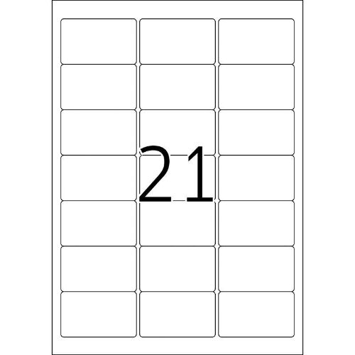 a4 etiketten / labels voor copier, laser en inkjet printer, 21 etiketten per vel, 63,5x38,1mm, A4 etiketten met ronde hoeken