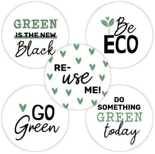 Sticker rond 40mm - Go Green (5 varianten) 250p/r