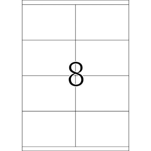 A4 laseretiket 105 mm x 70 mm, 8 p/vel (Rechte hoeken)